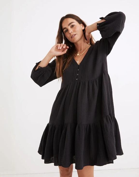 Madewell Dresses & Skirts - Madewell Black Lightspun Muslin Colette Mini Dress Size 4